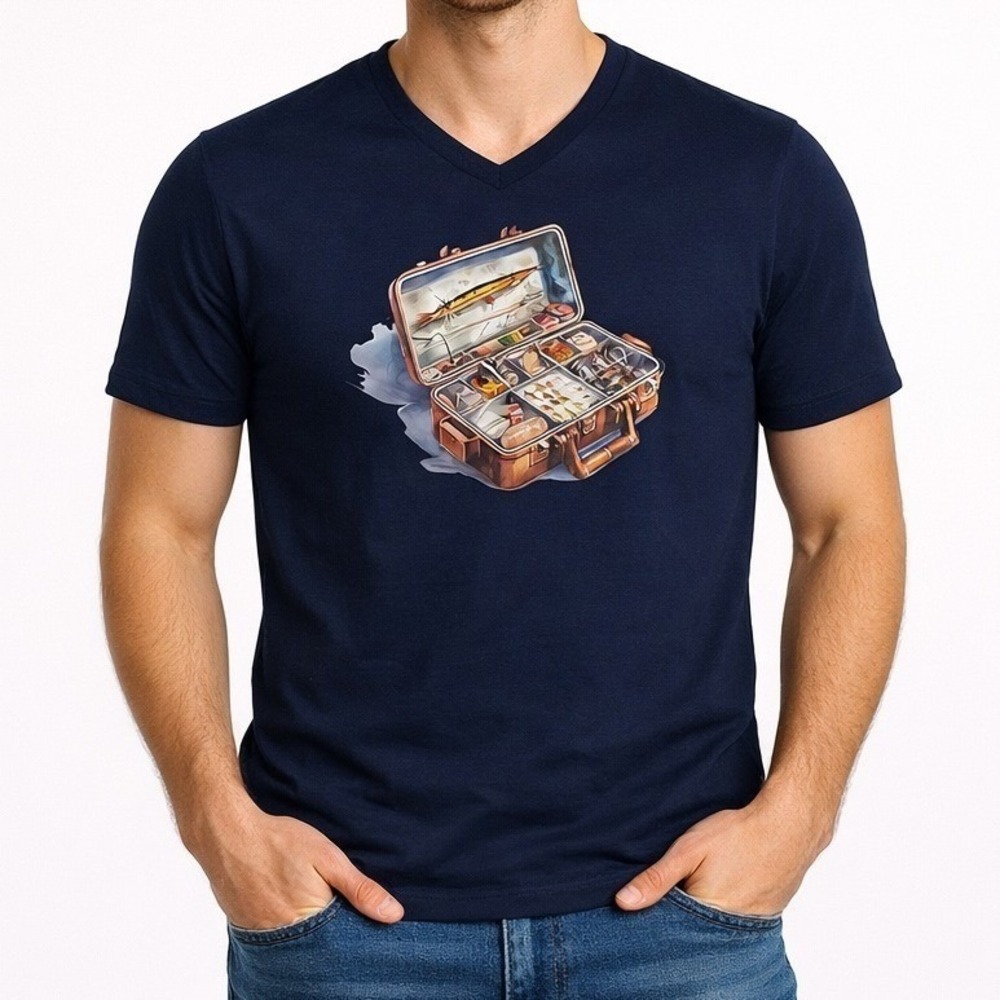George Men's Medium Graphic‎ V-Neck T-Shirt Fishing Tackle Box New With Tags